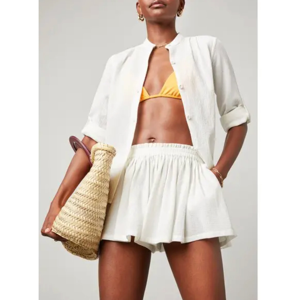 Suzie Kondi Pezo Play Shorts Natural Cotton Gauze Pull On Swim Beach XL NWT
